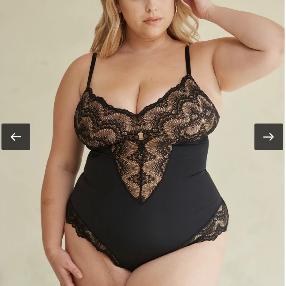 PINSY XL Sculpting Lace Shapewear Bodysuit NWT fits 12-14 BLACK